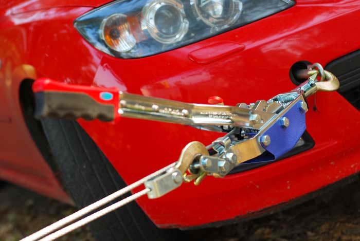 Рычажная автомобильная лебедка, 4 тонны, 3 крюка, в кейсе